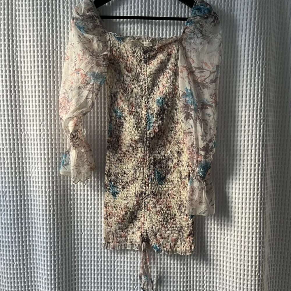 O. Vianca small dress bodycon floral with sheer sleeves party special occasion